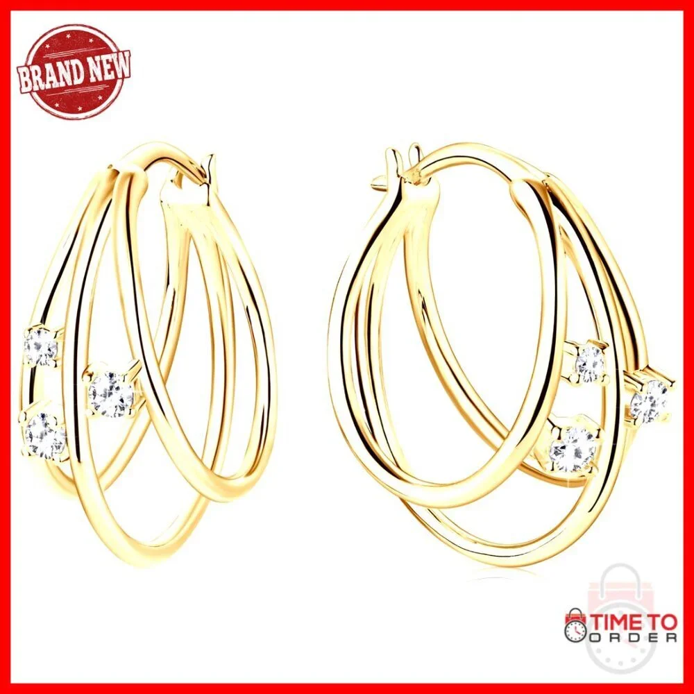 Sterling Silver Moissanite Triple Huggie Hoop Earrings 18mm